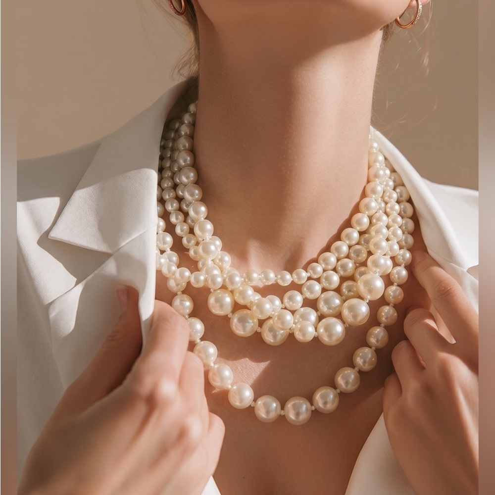 🆕 RARE J. Crew Classic Multi-strand  Layered Faux Pearl Gold Necklace Bridal